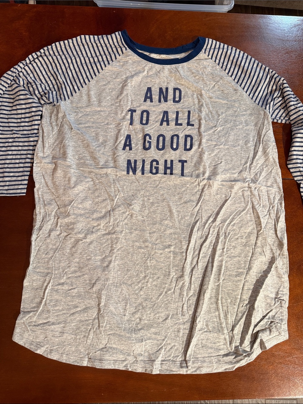 Women's Plus Heather Gray & Navy Striped Raglan Pajama Nightshirt sleep tee